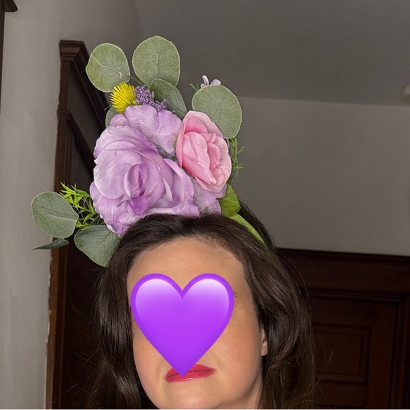 Handmade Floral Headpiece Fascinator Pink, Purple Green Flower Costume Headband main image 4